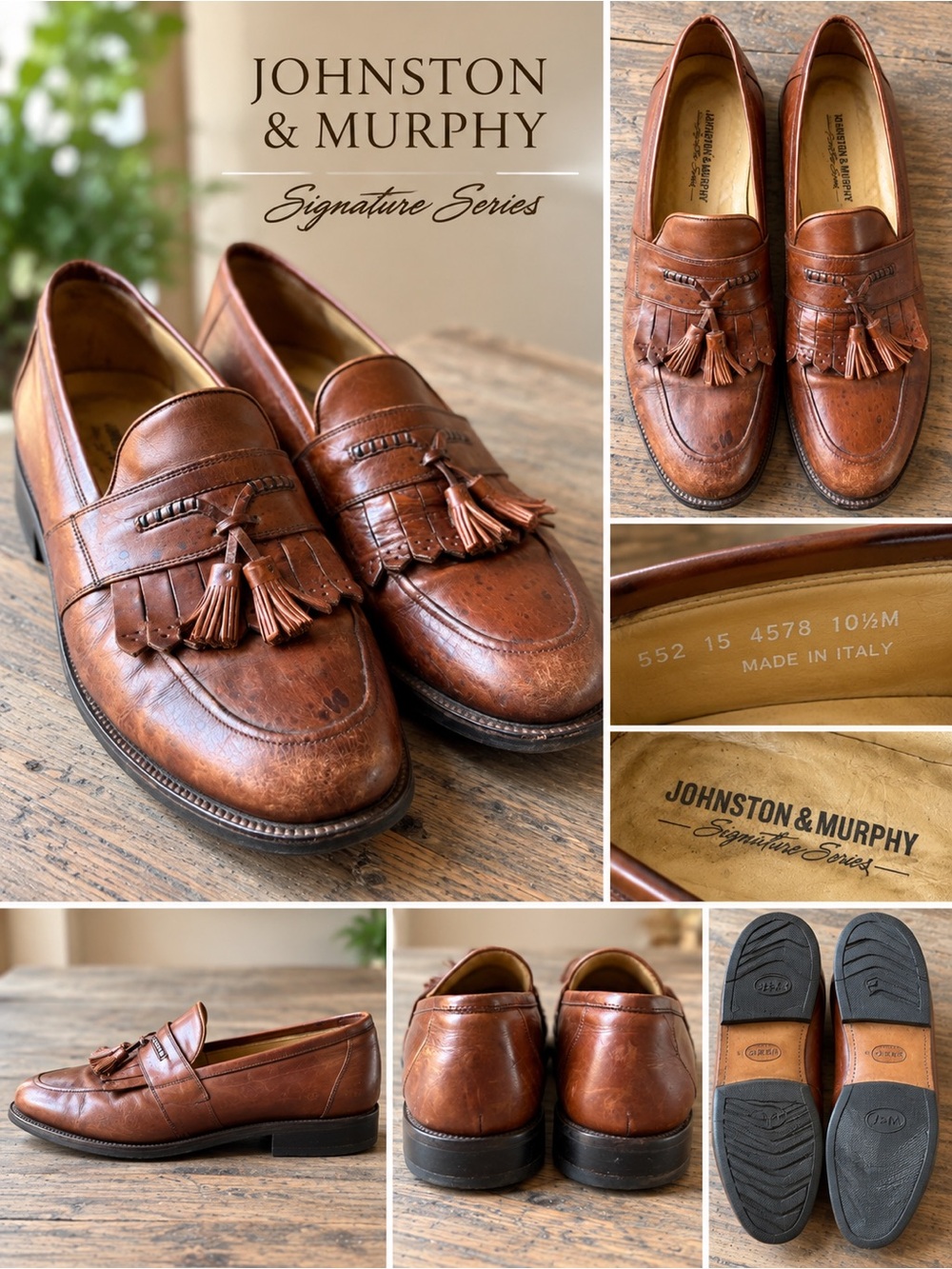 Johnston & Murphy Signature Series 10.5 M Italian Leather Tassel Kiltie Loafers
